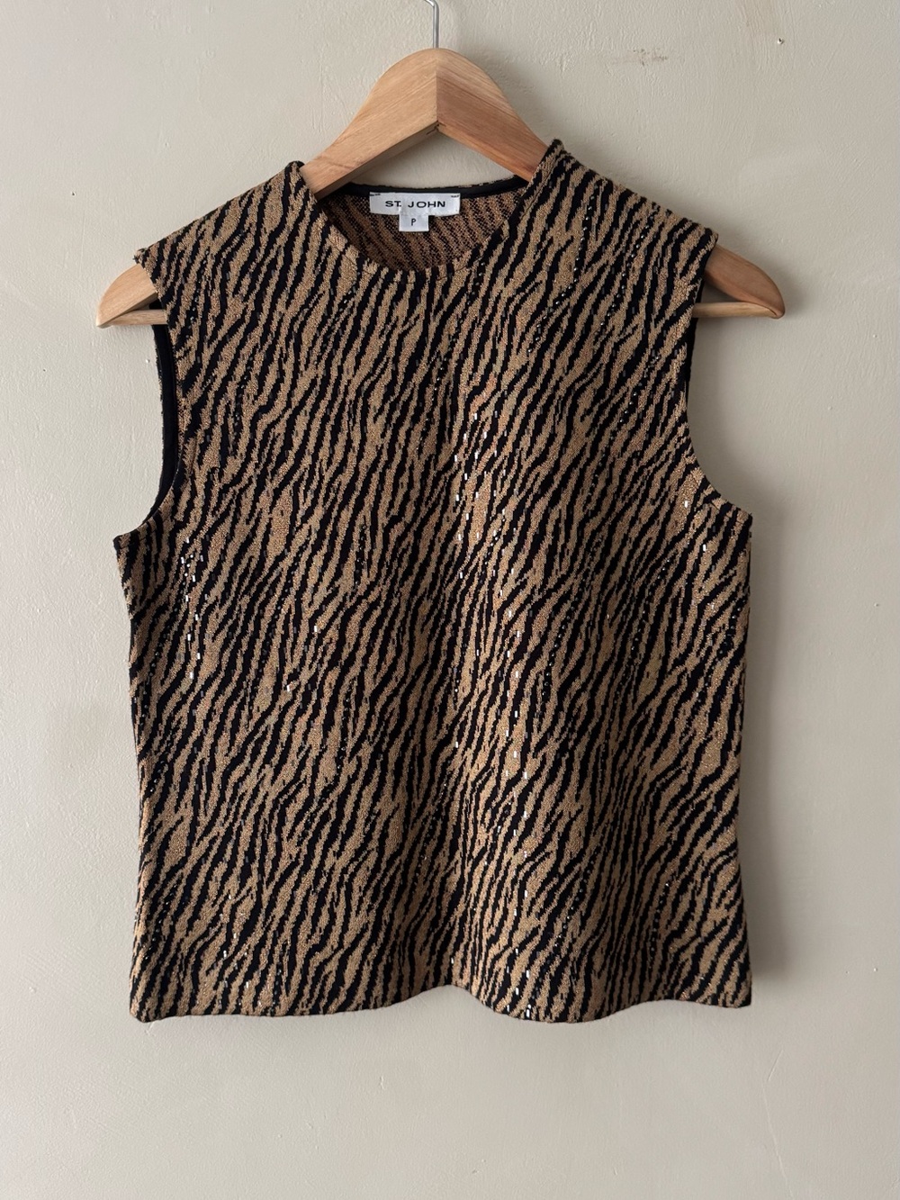 St. John Brown and Black Sleeveless Animal-Print Knit Tank